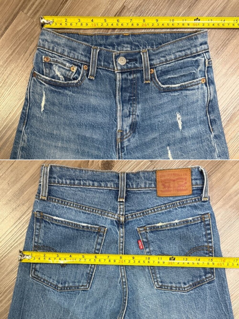 Levi’s Wedgie Straight Jeans 25 Lasting Impression Distressed Raw Hem $98 - Picture 8 of 13
